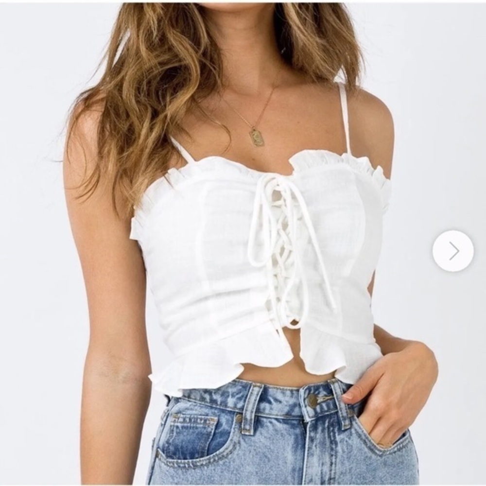 Princess Polly White Lace Front Ruffle Crop Top